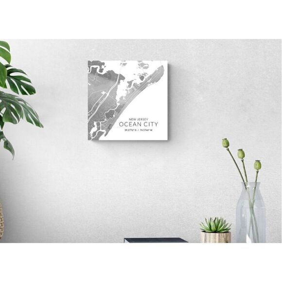Ocean City NJ Minimalistic Map with Coordinates, Modern Glass Wall Art, 12"x12" - Picture 3 of 3